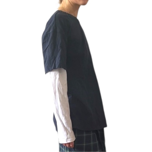 NWOT ORIGINAL USE Black White Layered Short + Long Sleeve Thermal Tee Shirt - M - Picture 7 of 16